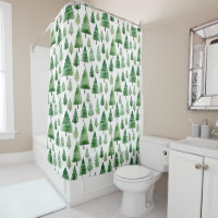 Watercolor Trees Country Shower Curtain