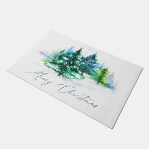 Watercolor trees doormat