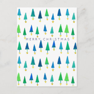 Watercolor Trees Merry Christmas Holiday Postcard