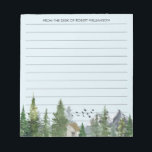 Watercolor Trees Nature Forest Mountains Lined Notepad<br><div class="desc">Lined personalised text/name notepad with watercolor painted landscape with mountains,  forest,  and a cabin.</div>