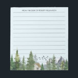 Watercolor Trees Nature Forest Mountains Lined Notepad<br><div class="desc">Lined personalised text/name notepad with watercolor painted landscape with mountains,  forest,  and a cabin.</div>