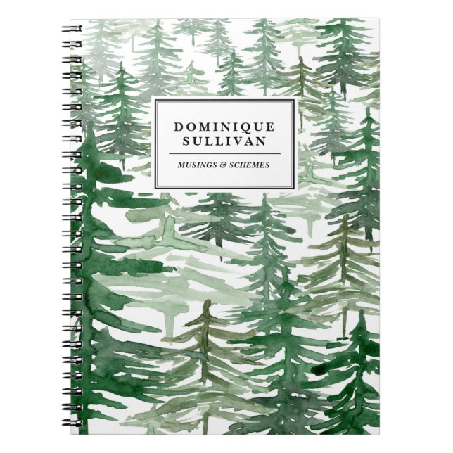 Watercolor Trees Pattern Personalised Notebook II (Front)