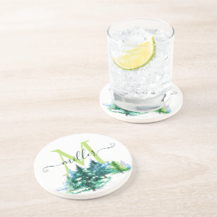 Watercolor trees  personalised coaster