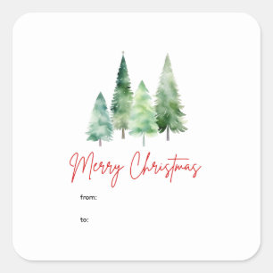 Watercolor Trees Pine Merry Christmas Square Sticker