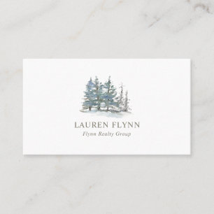 Watercolor Trees Real Estate Agent Grey Plaid Business Card