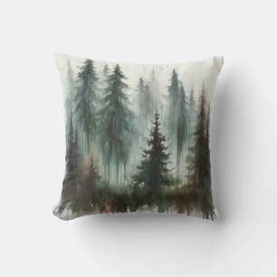 Watercolor Trees Rustic Wilderness  Cushion