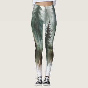 Watercolor Trees Rustic Wilderness Leggings