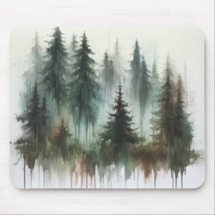 Watercolor Trees Rustic Wilderness Mouse Mat