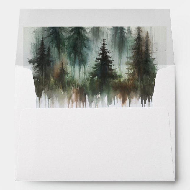 Watercolor Trees Rustic Wilderness Wedding Envelope (Back (Bottom))