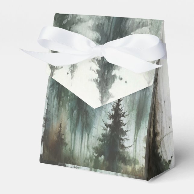 Watercolor Trees Rustic Wilderness Wedding Favour Box (Front Side)