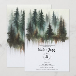 Watercolor Trees Rustic Wilderness Wedding Invitation