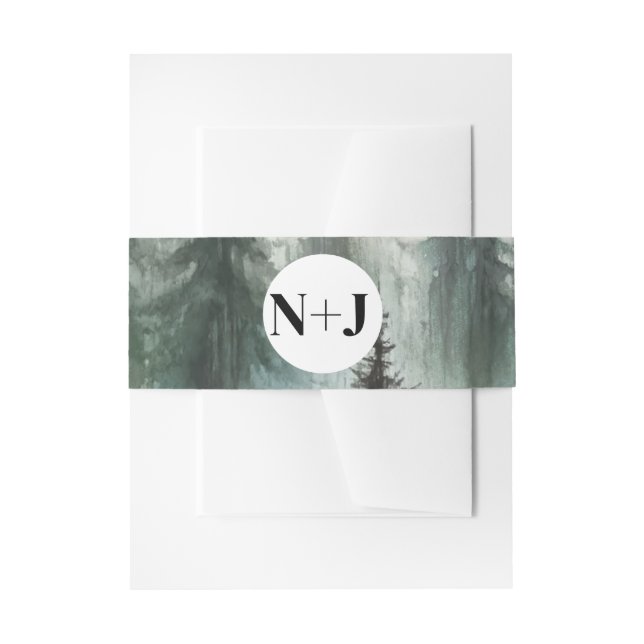 Watercolor Trees Rustic Wilderness Wedding Invitation Belly Band (Front Example)