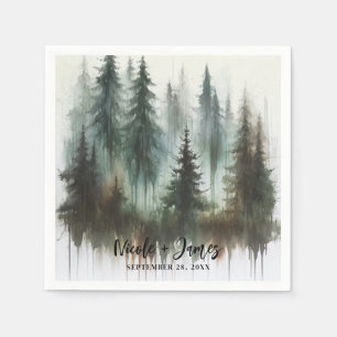 Watercolor Trees Rustic Wilderness Wedding Napkin