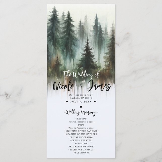 Watercolor Trees Rustic Wilderness Wedding Program Programme (Front)