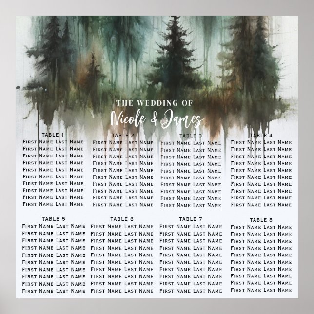 Watercolor Trees Rustic Wilderness Wedding Seat Poster (Front)