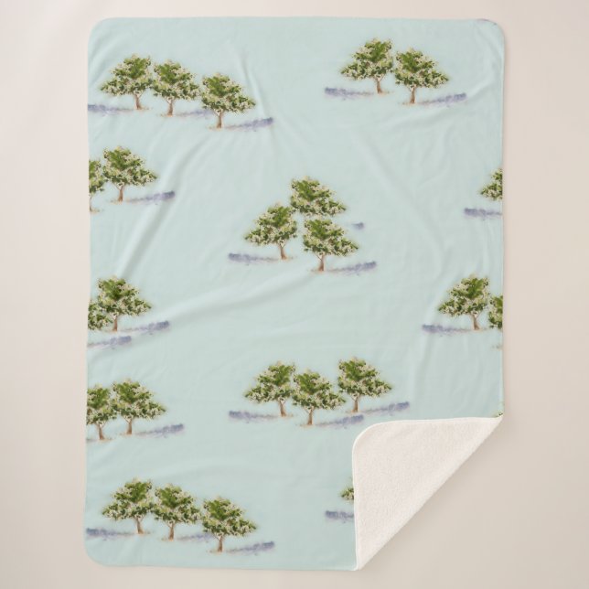 Watercolor Trees Sherpa Blanket (Front)