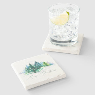Watercolor trees  stone coaster