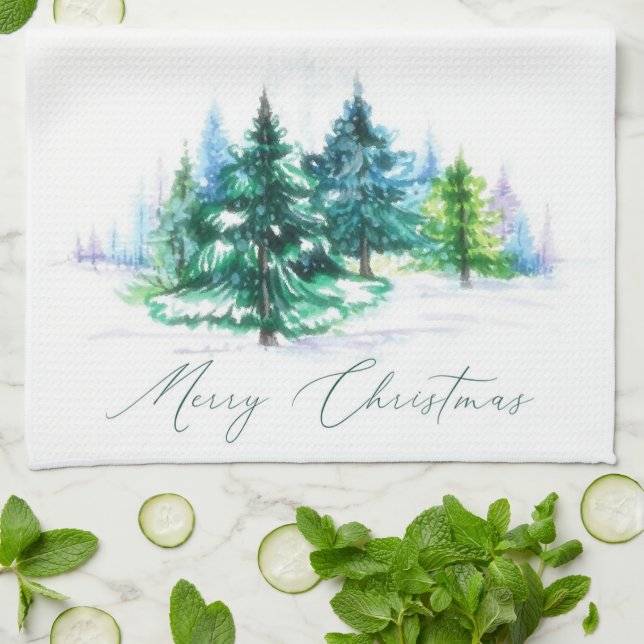 Watercolor trees  tea towel (Folded)