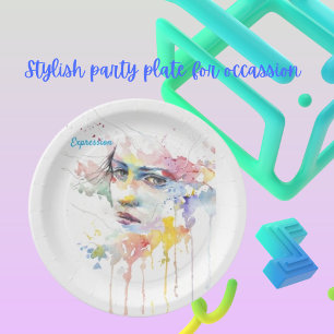 Watercolor Trend Expression of Woman Paper Plate