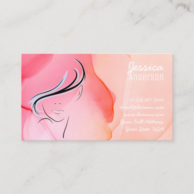 Watercolor Trendy Modern Hairdresser Business Card (Front)