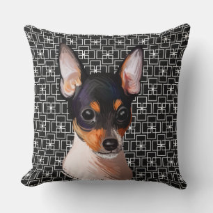 WATERCOLOR TRI-COLOR TOY FOX TERRIER DOG FACE CUSHION