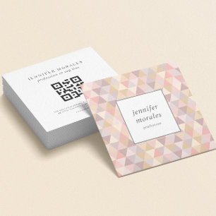 Watercolor Triangle Mauve Grey Pink Cream QR CODE Square Business Card