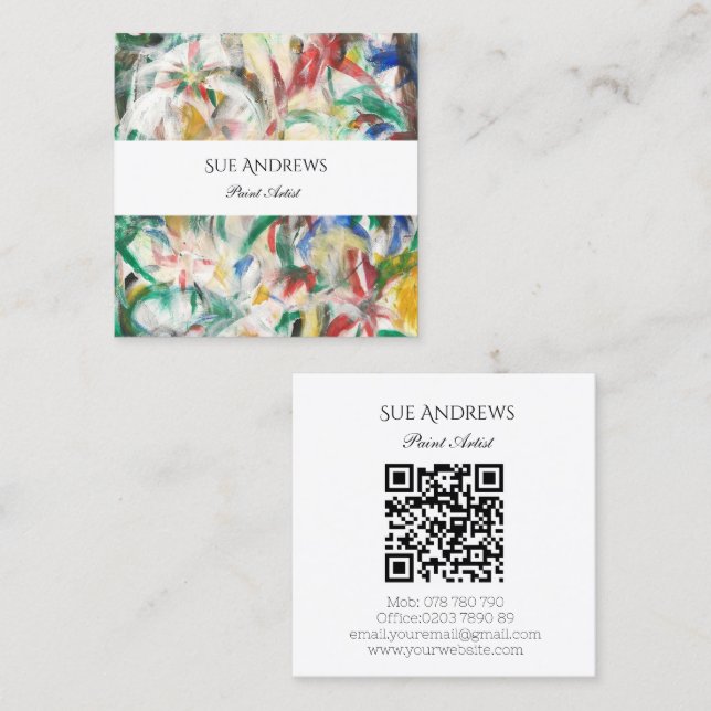 Watercolor Triangle Personalised Artist QR Code Square Business Card (Front/Back)