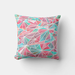 Watercolor triangles, bright summer mosaic. cushion