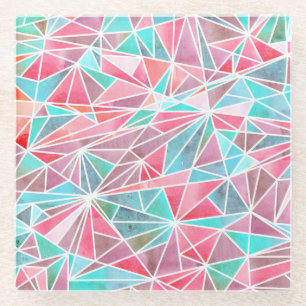 Watercolor triangles, bright summer mosaic. glass coaster