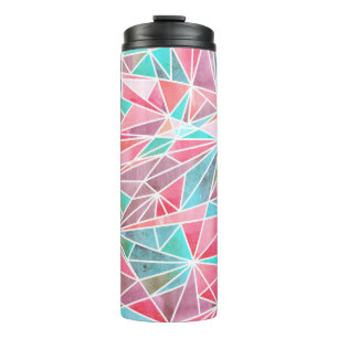 Watercolor triangles, bright summer mosaic. thermal tumbler