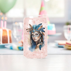 Watercolor Tribal Beauty: Spirit of Bohemian Art Can Glass