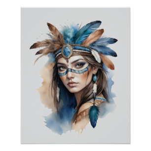 Watercolor Tribal Beauty: Spirit of Bohemian Art Poster
