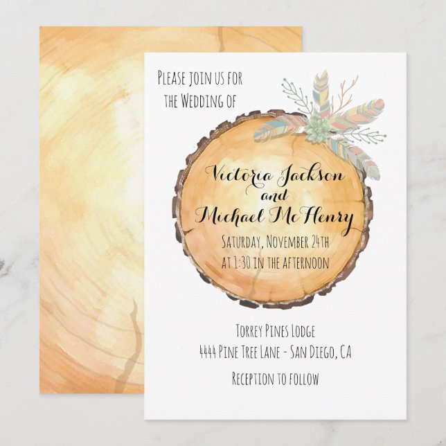 Watercolor Tribal Boho Wood Log rehearsal dinner Invitation (Front/Back)