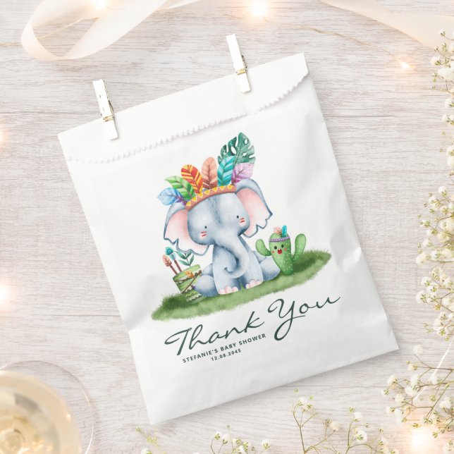 Watercolor Tribal Elephant Birthday Thank You Favour Bags (Clipped)