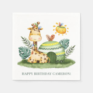 Watercolor Tribal Giraffe Safari Birthday Party Napkin