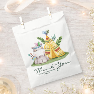 Watercolor Tribal Hippo Safari Birthday Thank You Favour Bags