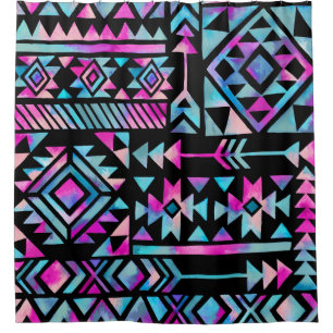 Watercolor tribal motifs, ethnic wallpaper. shower curtain