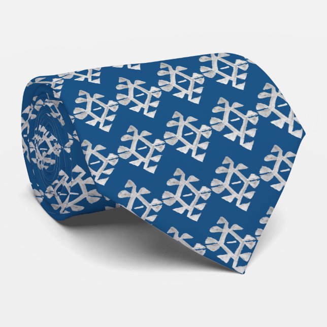 Watercolor Tribal Pattern on Classic Blue Tie (Rolled)