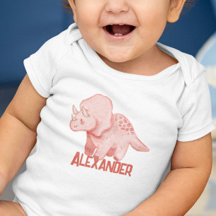 Watercolor Triceratops Dinosaur Custom Kids Name Baby Bodysuit