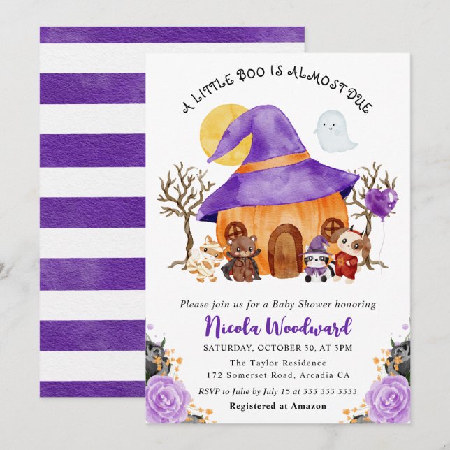 Watercolor Trick or Treat Halloween Baby Shower Invitation (Front/Back)
