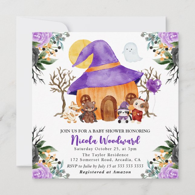 Watercolor Trick or Treat Halloween Baby Shower Invitation (Front)