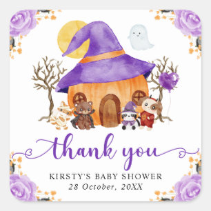 Watercolor Trick or Treat Halloween Baby Shower Square Sticker