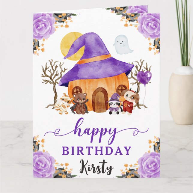Watercolor Trick or Treat Halloween Happy Birthday Card (Front)