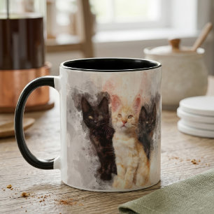 Watercolor Trio of Cute Black and Orange Kittens Mug