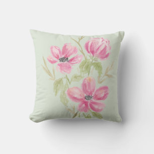 Watercolor Triple Pink Blooms Cushion