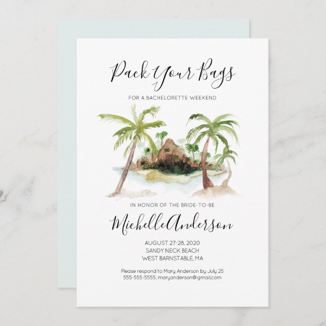 Watercolor Tropic Bachelorette Weekend Invitation (Front/Back)