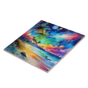 Watercolor tropical art tile