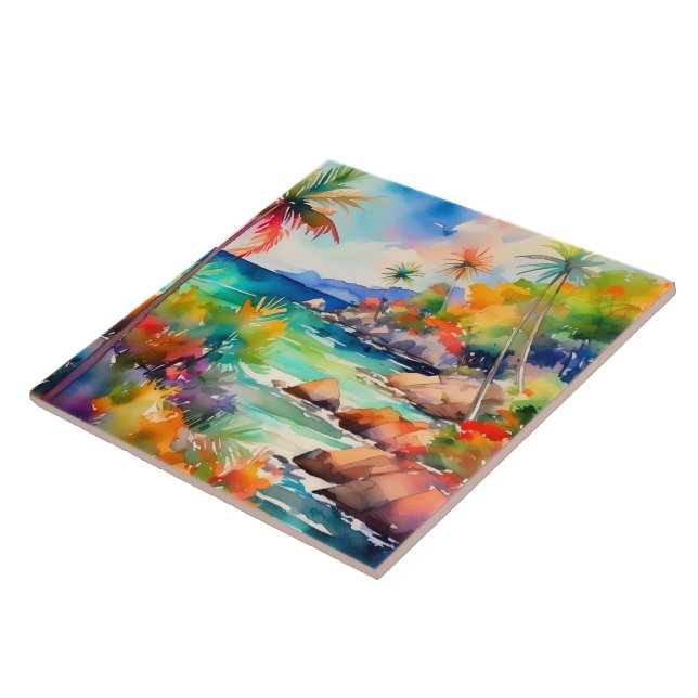Watercolor tropical art tile (Side)