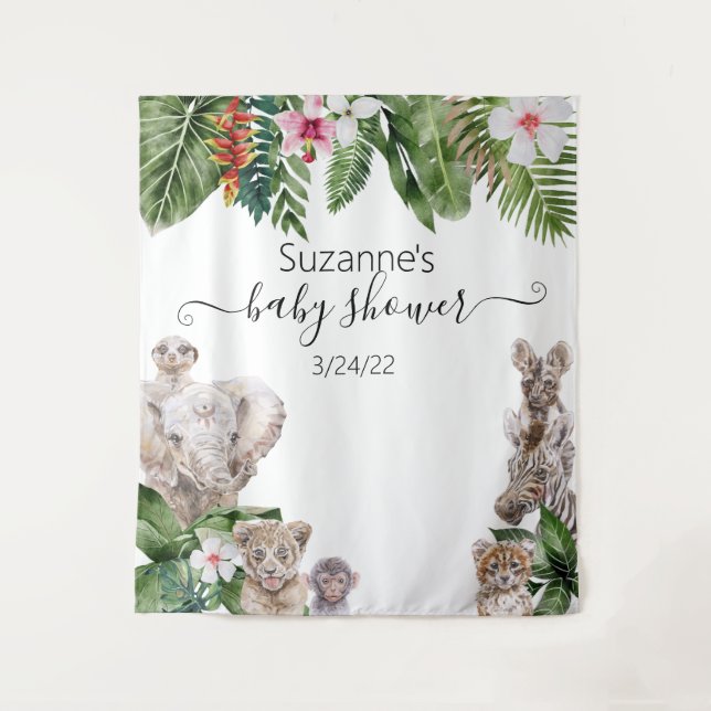 Watercolor Tropical Baby Jungle Animals Safari Tap Tapestry (Front)