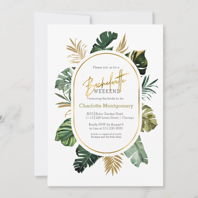 Watercolor Tropical Bachelorette Weekend Itinerary Invitation (Front)